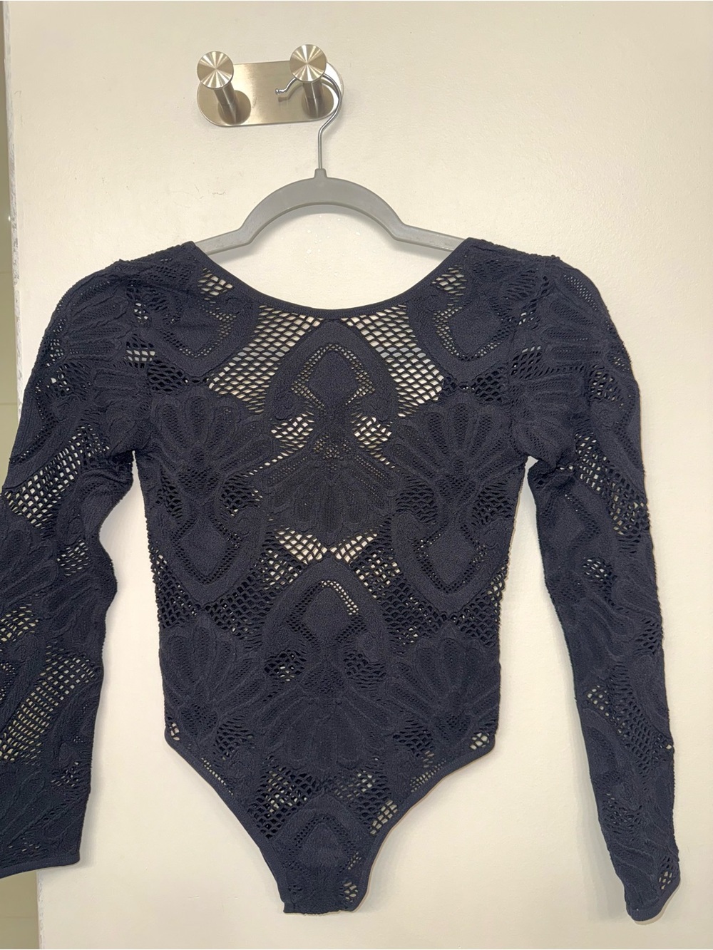 Zara Black Crochet Lace Deep-V Bodysuit